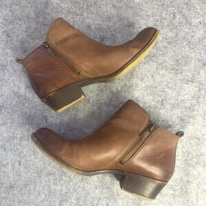 Lucky Brand Basel Ankle Bootie Women’s 7W Wide Leather Round Toe Dual Zip 1.5”